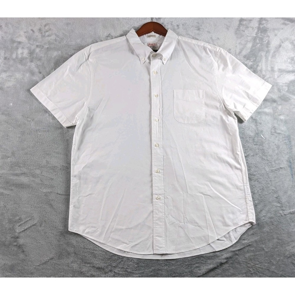 J.Crew Shirt Men Large White Broken In Oxford Cotton Short Sleeve Relax Fit READ